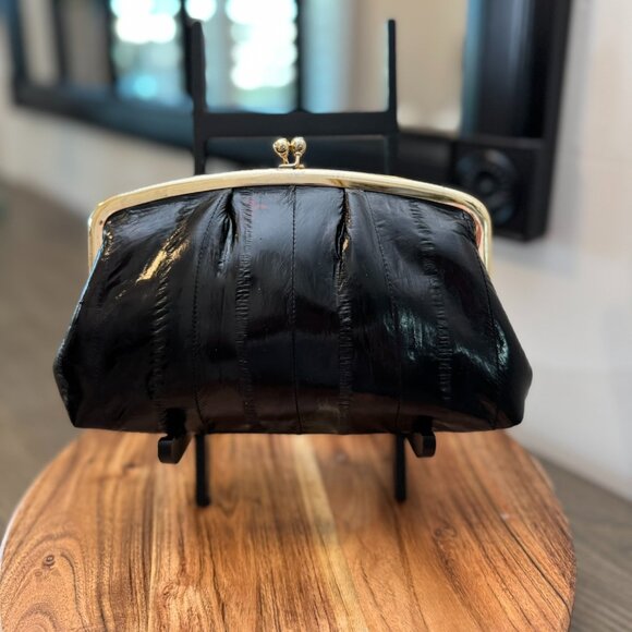 Vintage Black Eel Skin Coin Purse & Lipstick Case Set NWOT - Picture 3 of 11